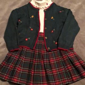 NWOT Girls Green Dog Cardigan and Skirt Set
